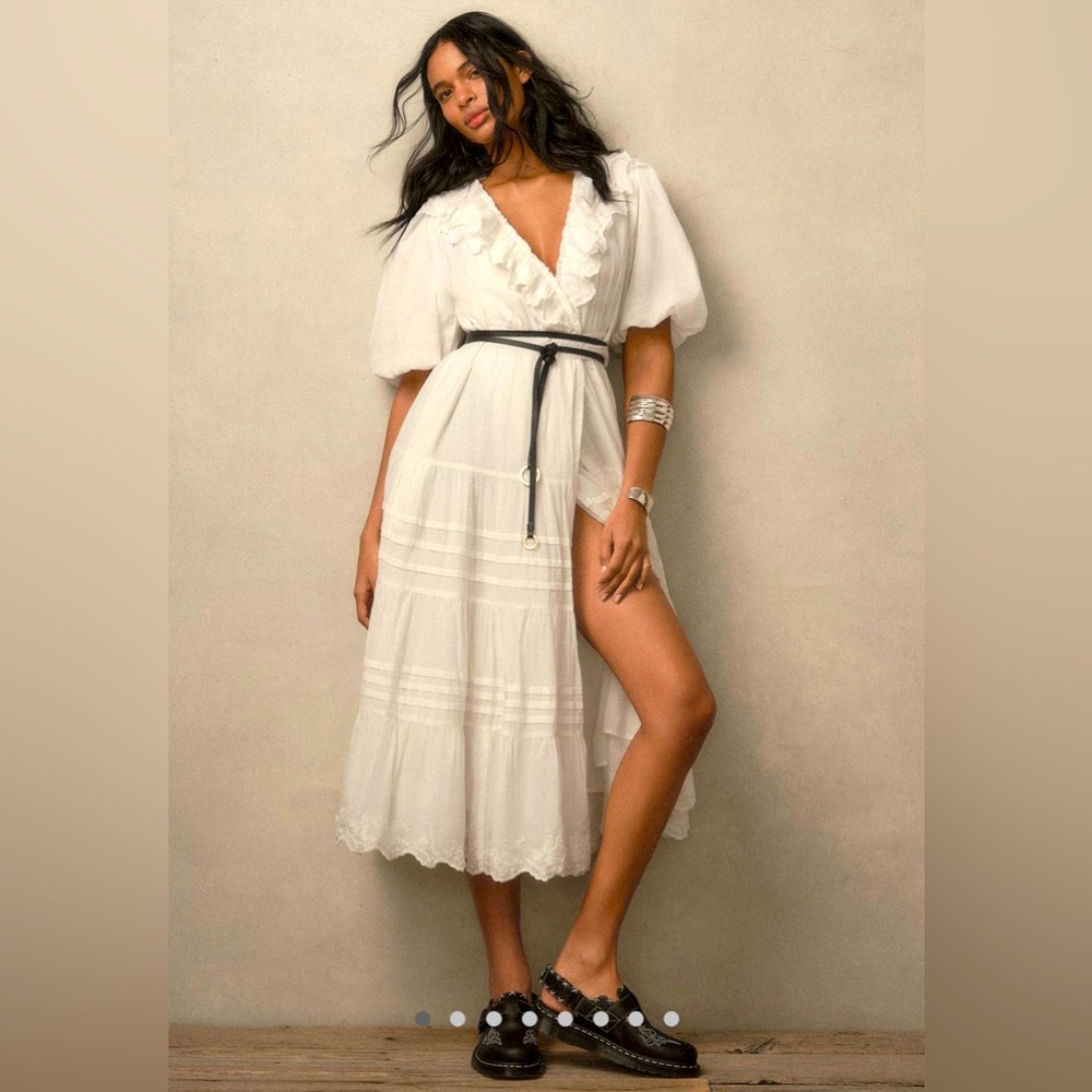 NWT LOVE THE LABEL SHORT-SLEEVE RUFFLED TIERED WRAP MAXI DRESS SZ S